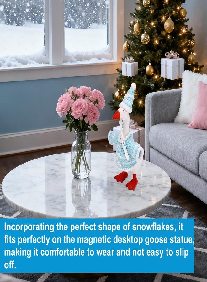 Sinbana Winter 7in/17.78cm Mini Desk Goose Outfits, Snowflake Knitted Goose Clothes & Hat for Desktop Magnetic Geese Key Holder Christmas Holiday Small Statue Decor - Image 5